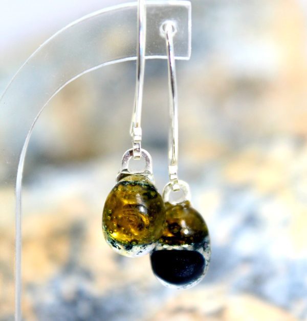 Amber and Navy coloured glass Danglers