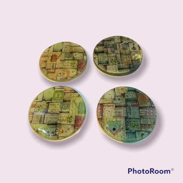 4 Resin Coasters. Decorated papers