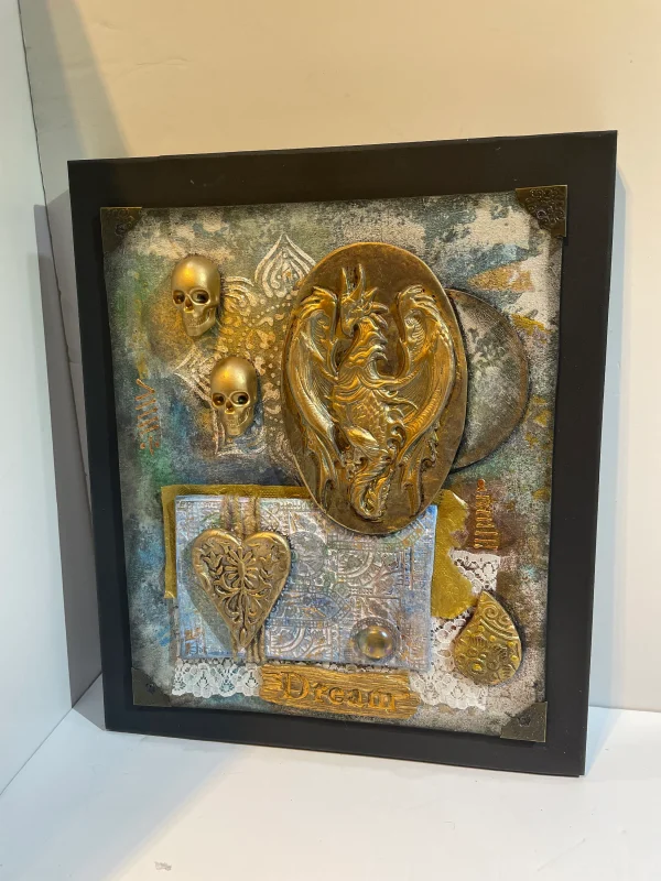 Mixed Media, Skull, Heart & Dragon (I)