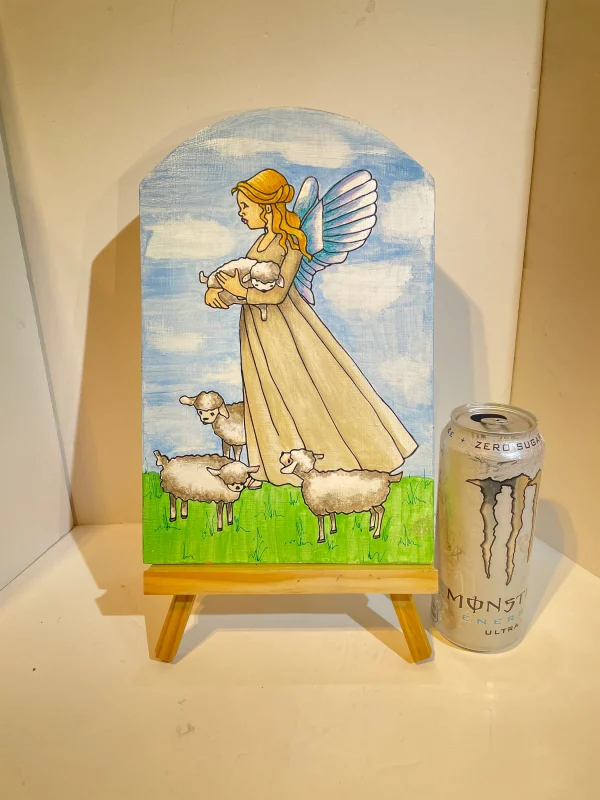 Angel with Sheep. Acrylic on board (J) - Image 2