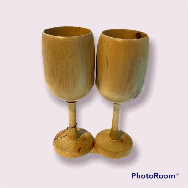 Wooden goblets. A hand turned pair (H)