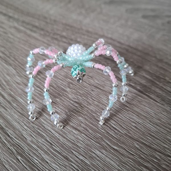 Green and Pink Beaded Spider