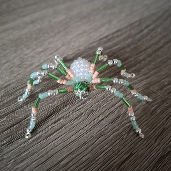 Green and Orange Beaded Spider