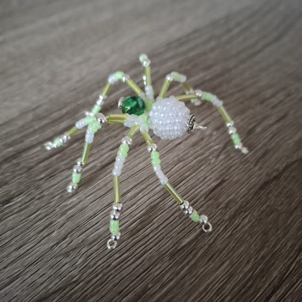 Green and White Beaded Spider - Image 5