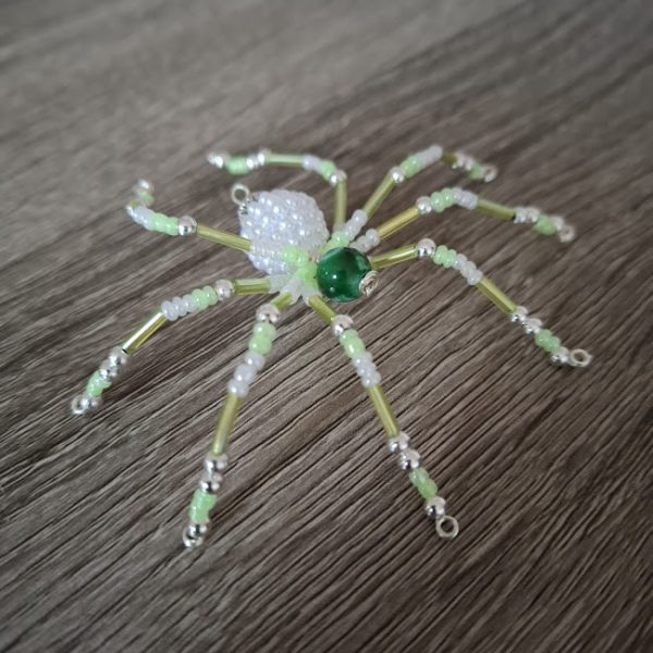 Green and White Beaded Spider - Image 3