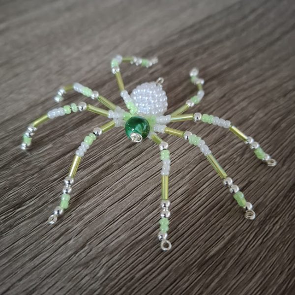 Green and White Beaded Spider - Image 2