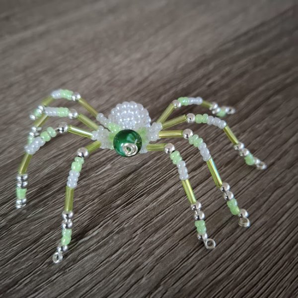 Green and White Beaded Spider